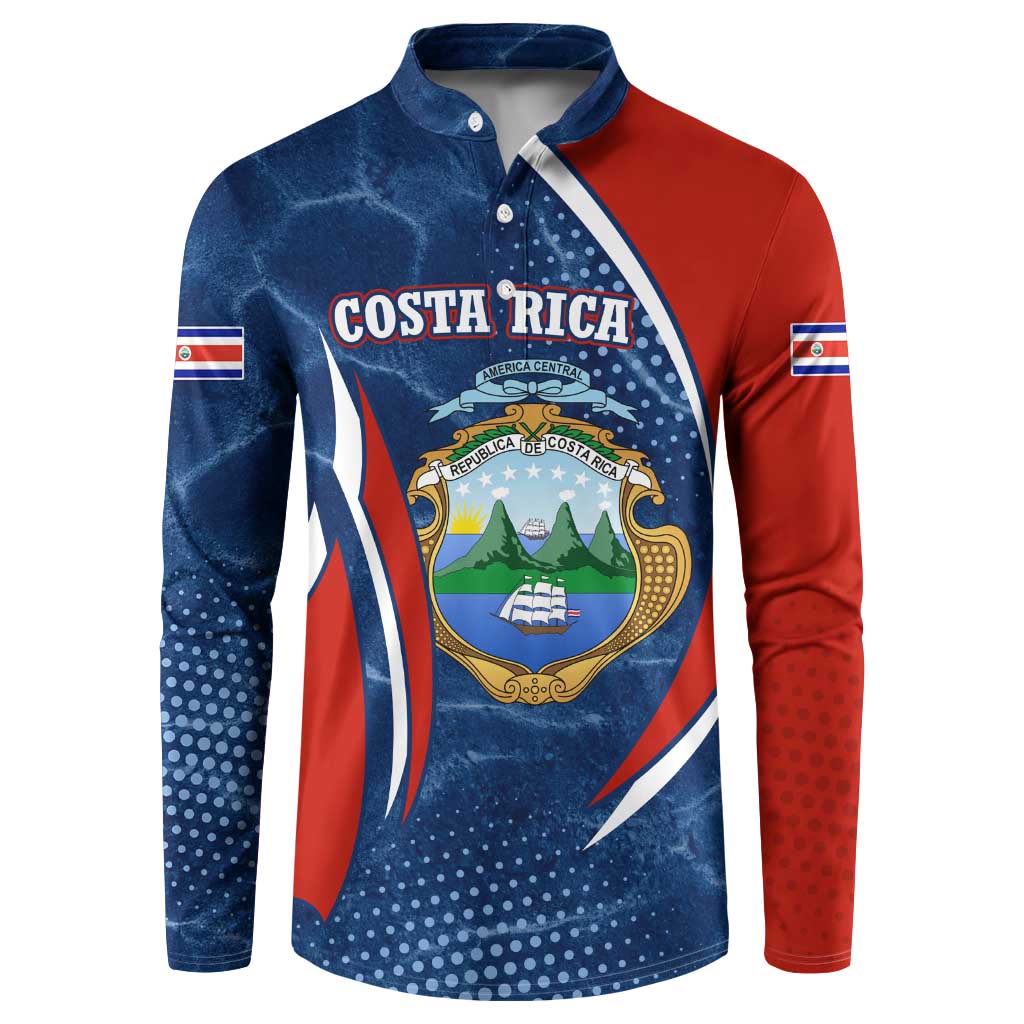 Costa Rica Orchid Button Sweatshirt Red and Blue with National Emblem and Purple Flower Design - Wonder Print Shop