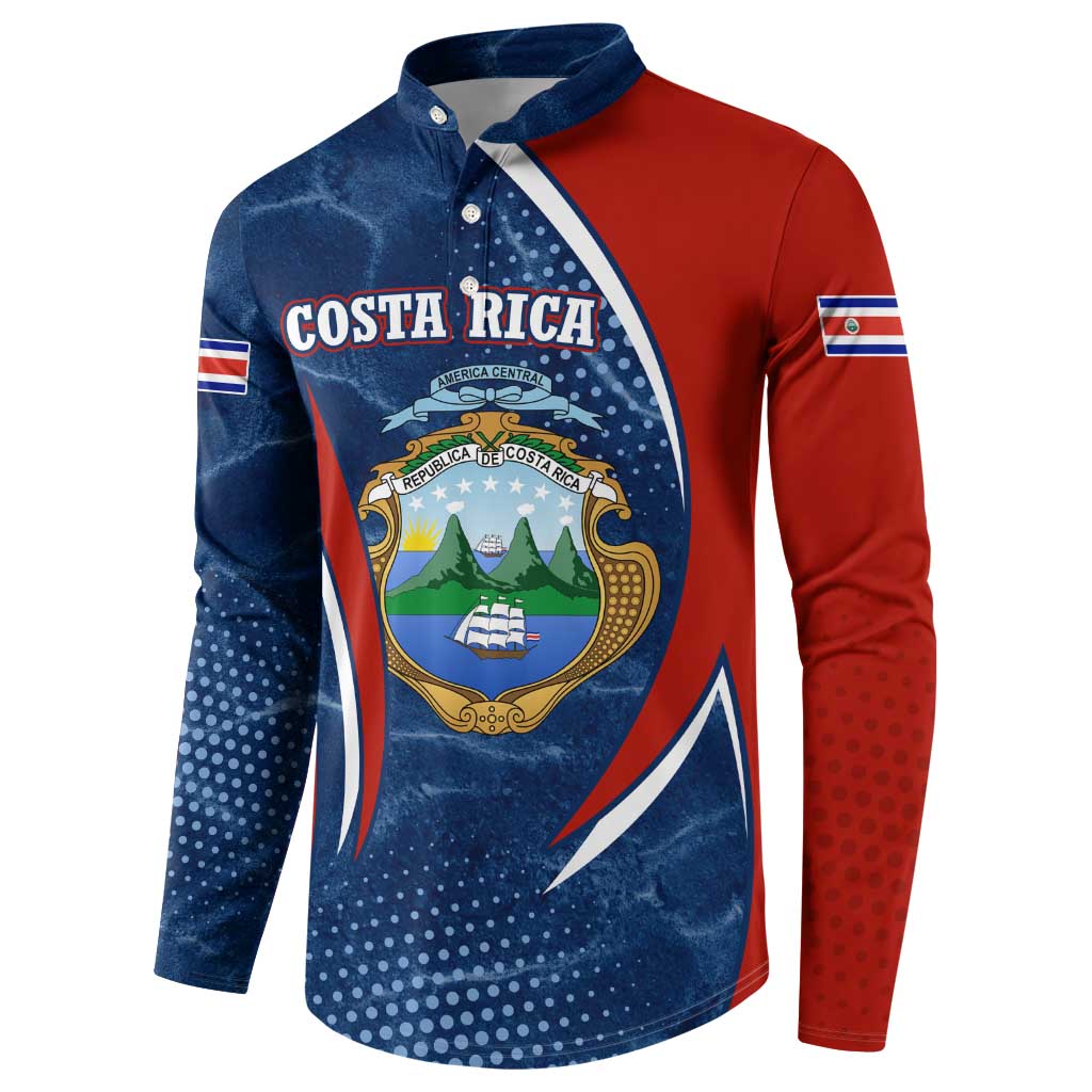 Costa Rica Orchid Button Sweatshirt Red and Blue with National Emblem and Purple Flower Design - Wonder Print Shop