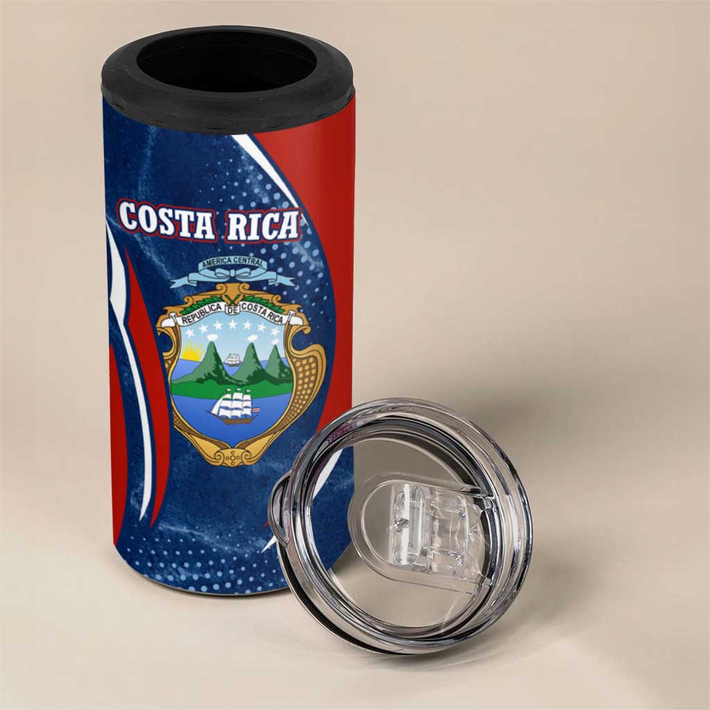 Costa Rica Orchid 4 in 1 Can Cooler Tumbler Red and Blue with National Emblem and Purple Flower Design - Wonder Print Shop