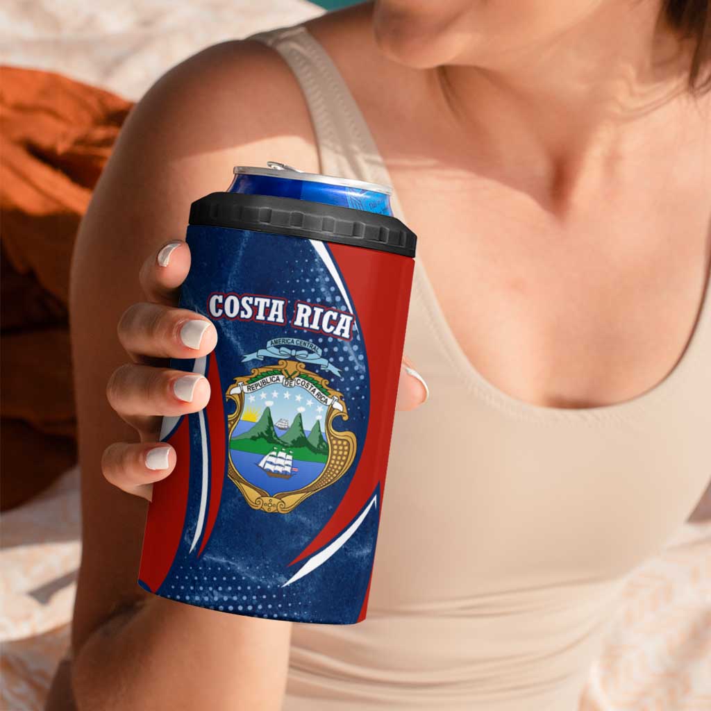 Costa Rica Orchid 4 in 1 Can Cooler Tumbler Red and Blue with National Emblem and Purple Flower Design - Wonder Print Shop