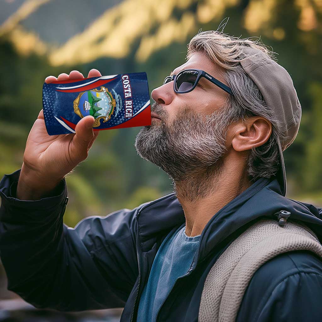 Costa Rica Orchid 4 in 1 Can Cooler Tumbler Red and Blue with National Emblem and Purple Flower Design - Wonder Print Shop