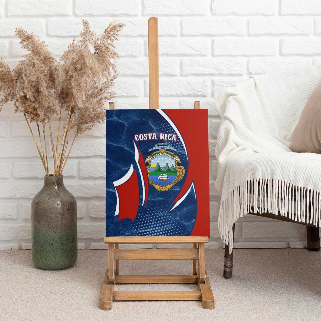 Costa Rica Orchid Canvas Wall Art Red and Blue with National Emblem and Purple Flower Design - Wonder Print Shop