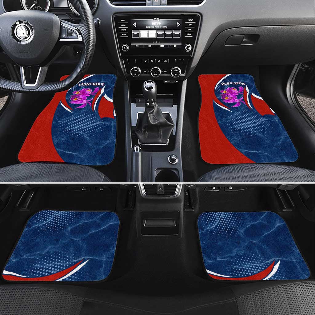 Costa Rica Orchid Car Mats Red and Blue with National Emblem and Purple Flower Design - Wonder Print Shop