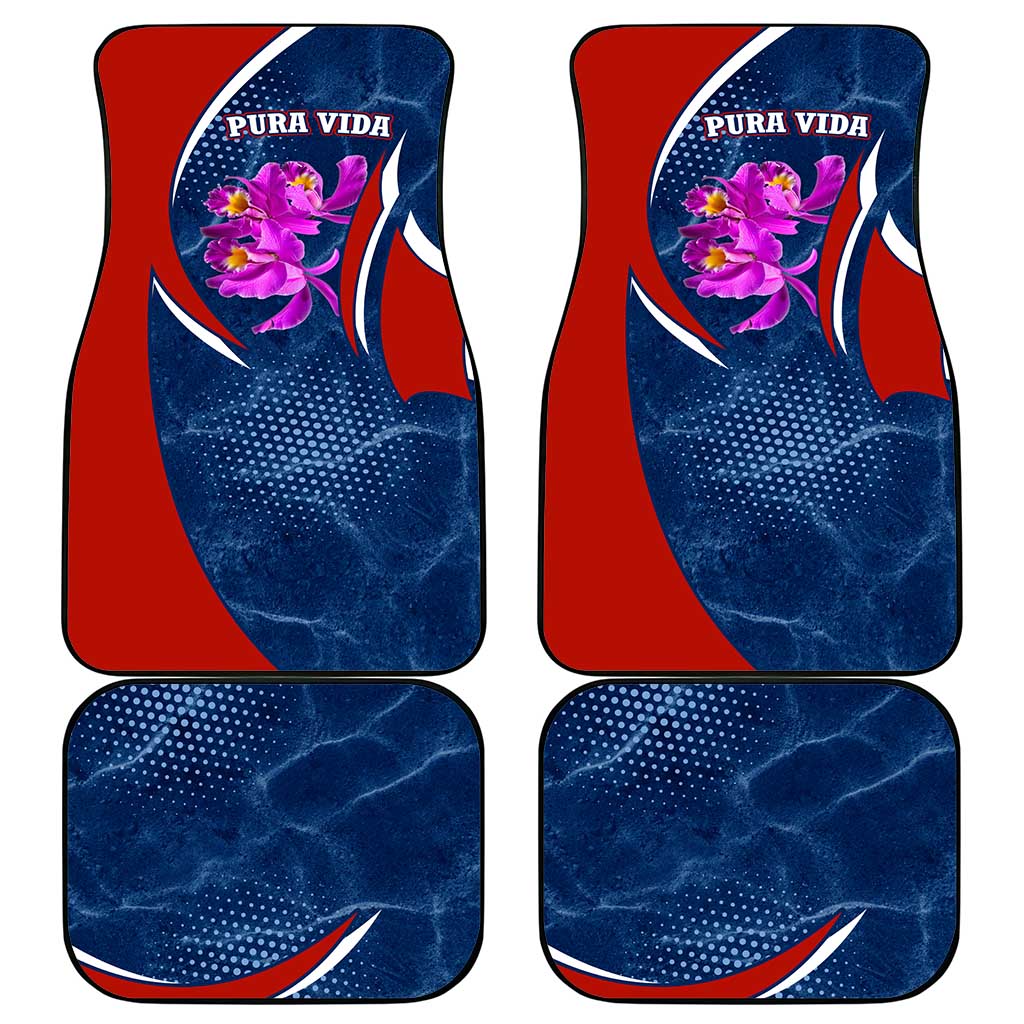 Costa Rica Orchid Car Mats Red and Blue with National Emblem and Purple Flower Design - Wonder Print Shop