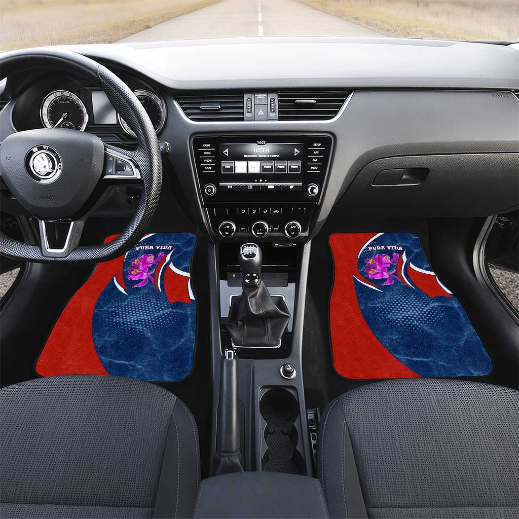 Costa Rica Orchid Car Mats Red and Blue with National Emblem and Purple Flower Design - Wonder Print Shop
