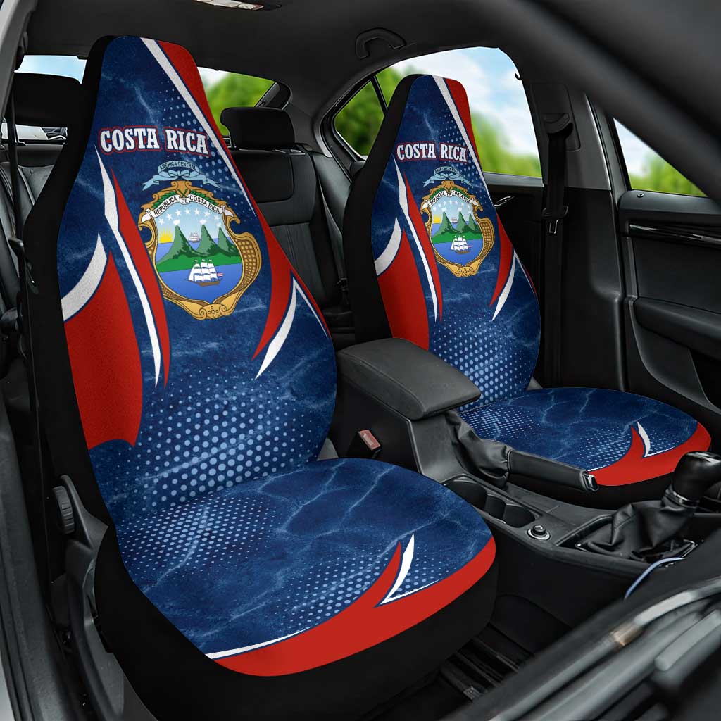 Costa Rica Orchid Car Seat Cover Red and Blue with National Emblem and Purple Flower Design - Wonder Print Shop