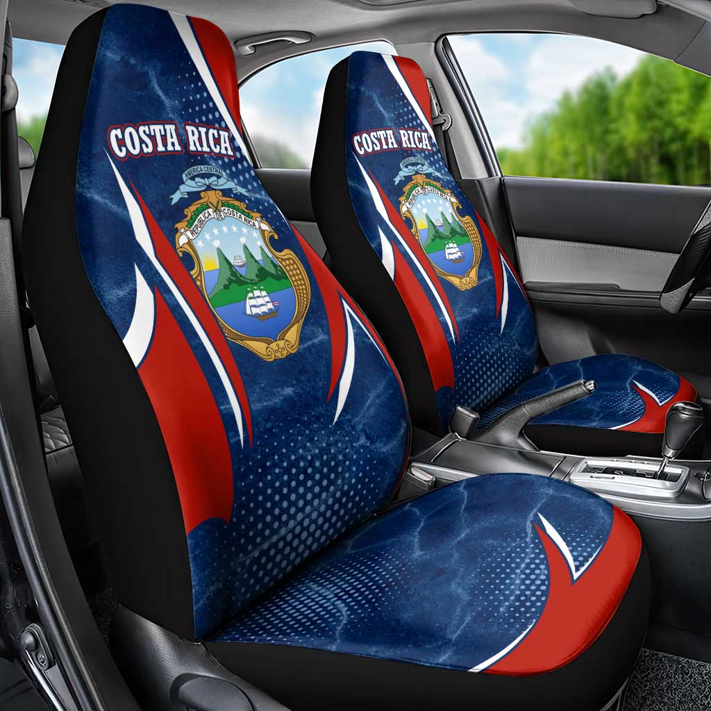 Costa Rica Orchid Car Seat Cover Red and Blue with National Emblem and Purple Flower Design - Wonder Print Shop