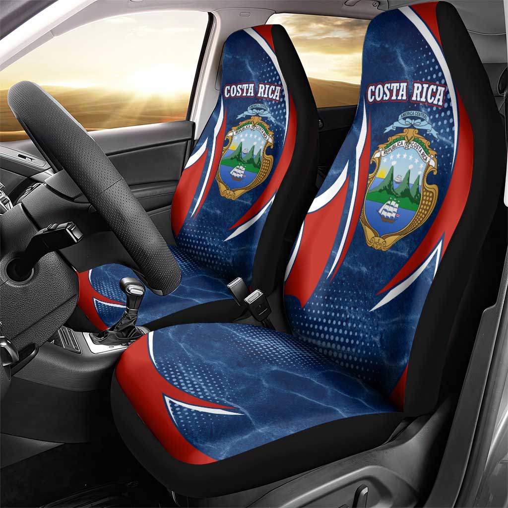 Costa Rica Orchid Car Seat Cover Red and Blue with National Emblem and Purple Flower Design - Wonder Print Shop