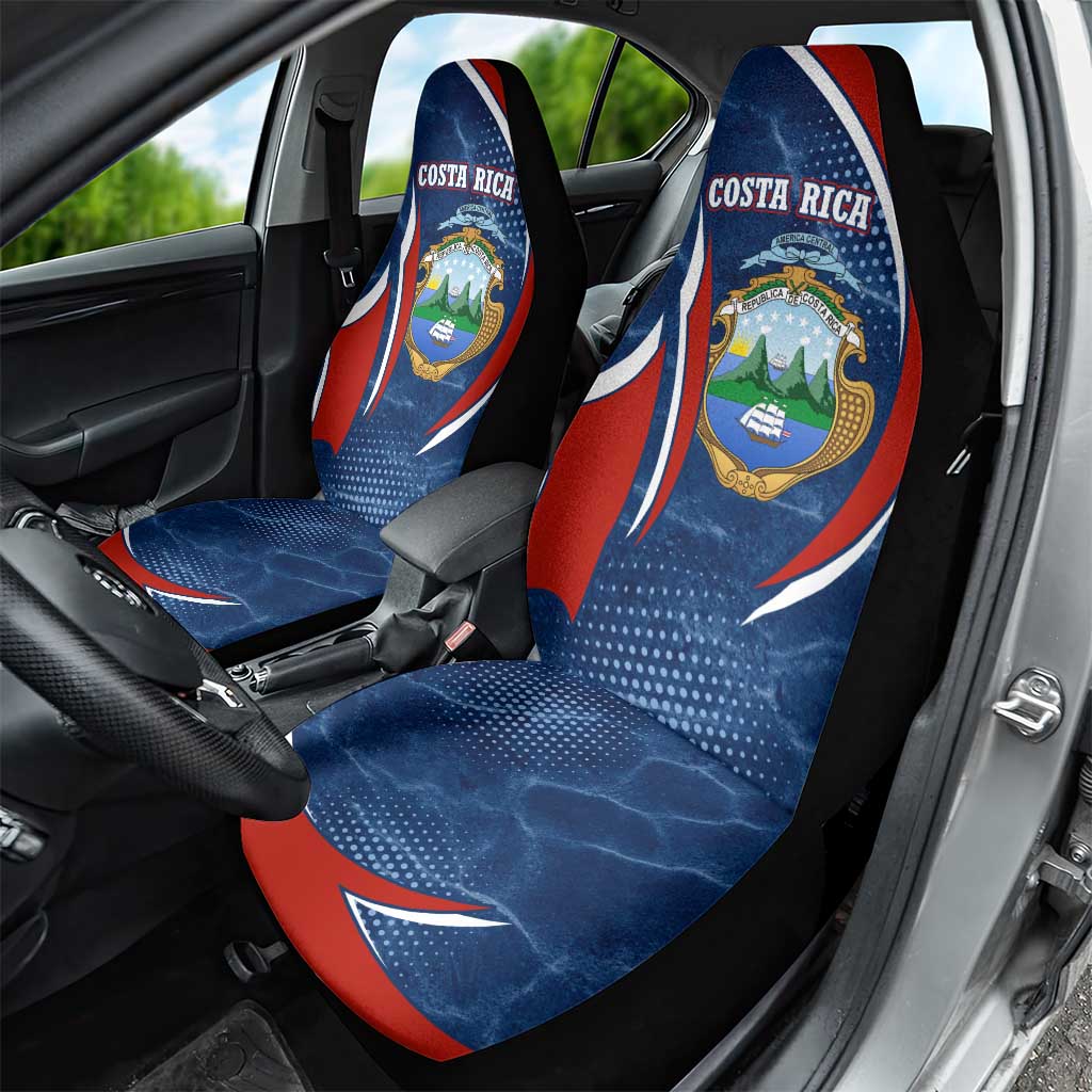 Costa Rica Orchid Car Seat Cover Red and Blue with National Emblem and Purple Flower Design - Wonder Print Shop