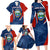 Costa Rica Orchid Family Matching Long Sleeve Bodycon Dress and Hawaiian Shirt Red and Blue with National Emblem and Purple Flower Design - Wonder Print Shop