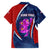 Costa Rica Orchid Family Matching Long Sleeve Bodycon Dress and Hawaiian Shirt Red and Blue with National Emblem and Purple Flower Design - Wonder Print Shop