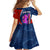 Costa Rica Orchid Family Matching Mermaid Dress and Hawaiian Shirt Red and Blue with National Emblem and Purple Flower Design - Wonder Print Shop