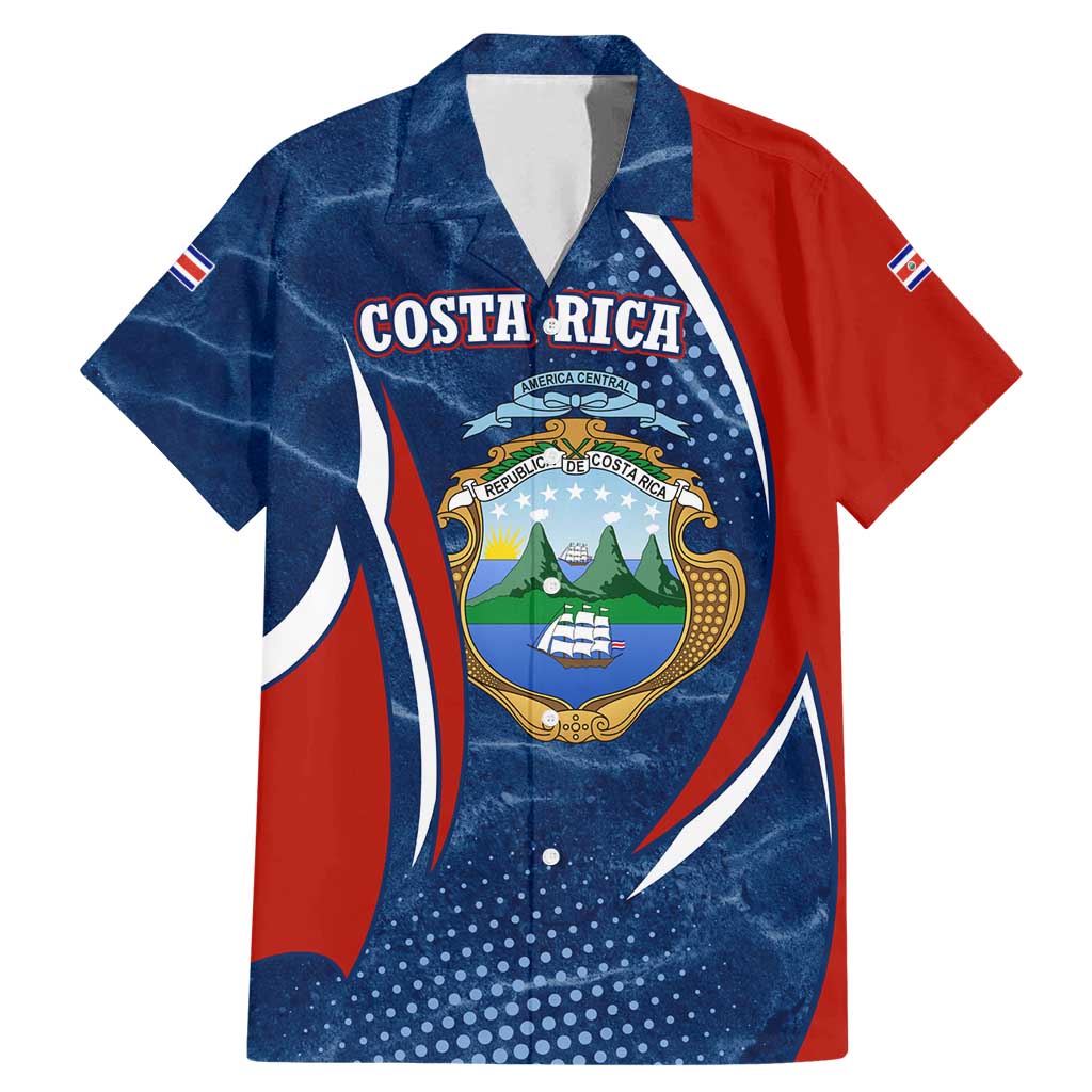 Costa Rica Orchid Family Matching Mermaid Dress and Hawaiian Shirt Red and Blue with National Emblem and Purple Flower Design - Wonder Print Shop