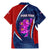 Costa Rica Orchid Family Matching Mermaid Dress and Hawaiian Shirt Red and Blue with National Emblem and Purple Flower Design - Wonder Print Shop
