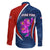 Costa Rica Orchid Family Matching Mermaid Dress and Hawaiian Shirt Red and Blue with National Emblem and Purple Flower Design - Wonder Print Shop