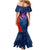 Costa Rica Orchid Family Matching Mermaid Dress and Hawaiian Shirt Red and Blue with National Emblem and Purple Flower Design - Wonder Print Shop