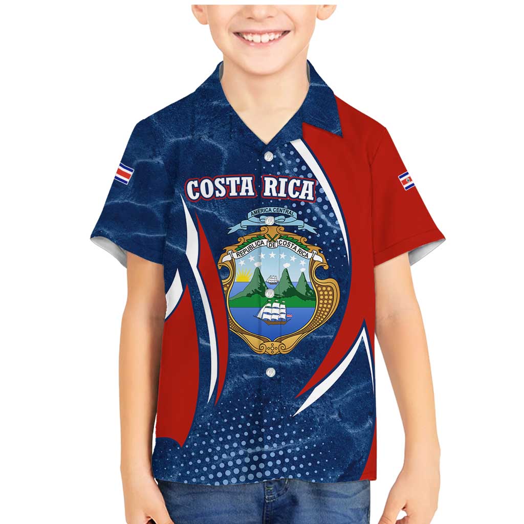Costa Rica Orchid Family Matching Mermaid Dress and Hawaiian Shirt Red and Blue with National Emblem and Purple Flower Design - Wonder Print Shop