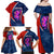 Costa Rica Orchid Family Matching Off Shoulder Maxi Dress and Hawaiian Shirt Red and Blue with National Emblem and Purple Flower Design - Wonder Print Shop
