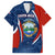 Costa Rica Orchid Family Matching Off Shoulder Short Dress and Hawaiian Shirt Red and Blue with National Emblem and Purple Flower Design - Wonder Print Shop