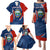 Costa Rica Orchid Family Matching Puletasi and Hawaiian Shirt Red and Blue with National Emblem and Purple Flower Design - Wonder Print Shop