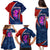 Costa Rica Orchid Family Matching Puletasi and Hawaiian Shirt Red and Blue with National Emblem and Purple Flower Design - Wonder Print Shop