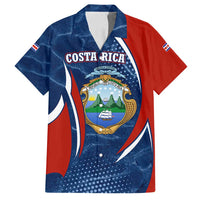 Costa Rica Orchid Family Matching Puletasi and Hawaiian Shirt Red and Blue with National Emblem and Purple Flower Design - Wonder Print Shop