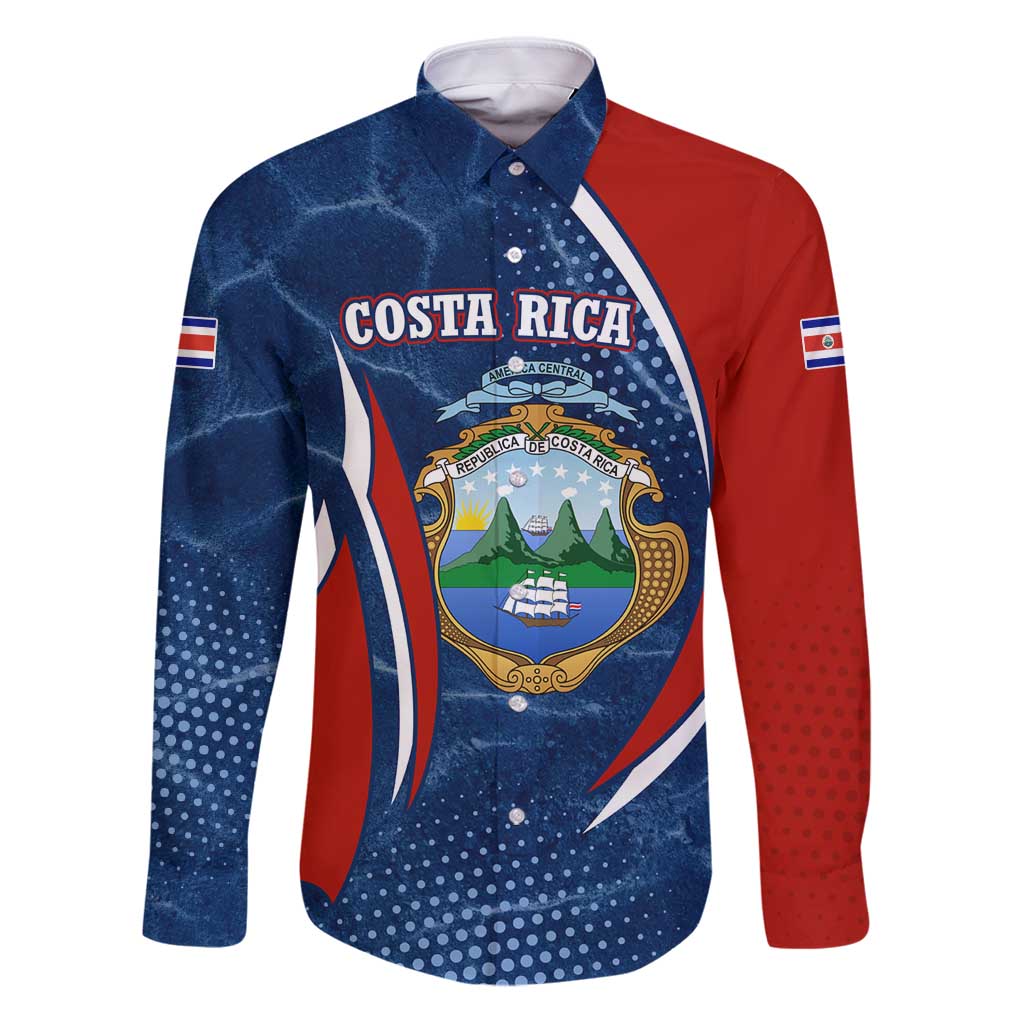 Costa Rica Orchid Family Matching Puletasi and Hawaiian Shirt Red and Blue with National Emblem and Purple Flower Design - Wonder Print Shop
