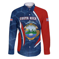 Costa Rica Orchid Family Matching Puletasi and Hawaiian Shirt Red and Blue with National Emblem and Purple Flower Design - Wonder Print Shop