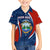 Costa Rica Orchid Family Matching Puletasi and Hawaiian Shirt Red and Blue with National Emblem and Purple Flower Design - Wonder Print Shop