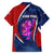 Costa Rica Orchid Family Matching Short Sleeve Bodycon Dress and Hawaiian Shirt Red and Blue with National Emblem and Purple Flower Design - Wonder Print Shop