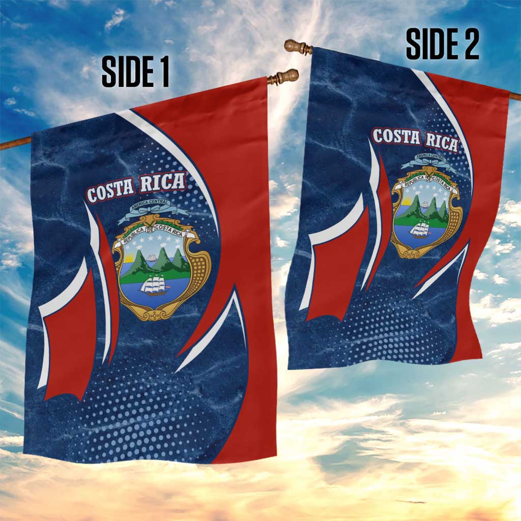 Costa Rica Orchid Garden Flag Red and Blue with National Emblem and Purple Flower Design - Wonder Print Shop