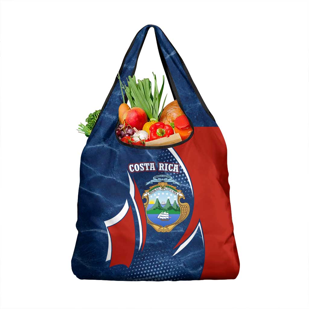 Costa Rica Orchid Grocery Bag Red and Blue with National Emblem and Purple Flower Design - Wonder Print Shop