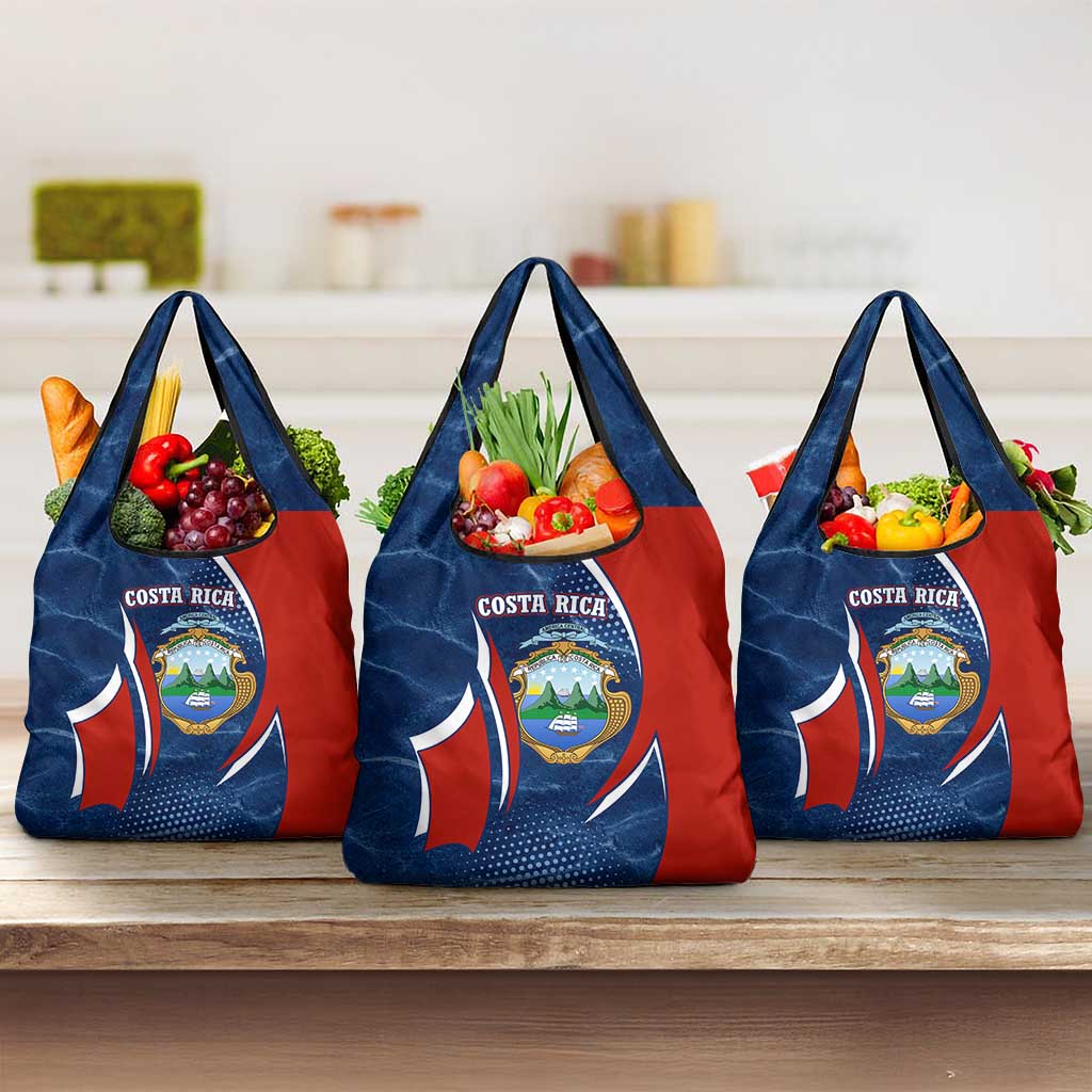 Costa Rica Orchid Grocery Bag Red and Blue with National Emblem and Purple Flower Design - Wonder Print Shop