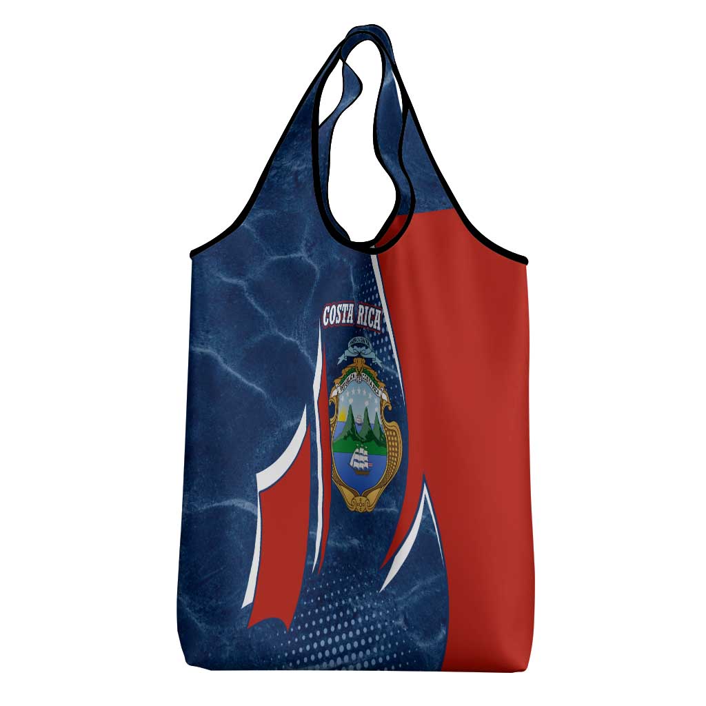 Costa Rica Orchid Grocery Bag Red and Blue with National Emblem and Purple Flower Design - Wonder Print Shop