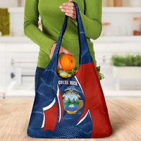 Costa Rica Orchid Grocery Bag Red and Blue with National Emblem and Purple Flower Design - Wonder Print Shop