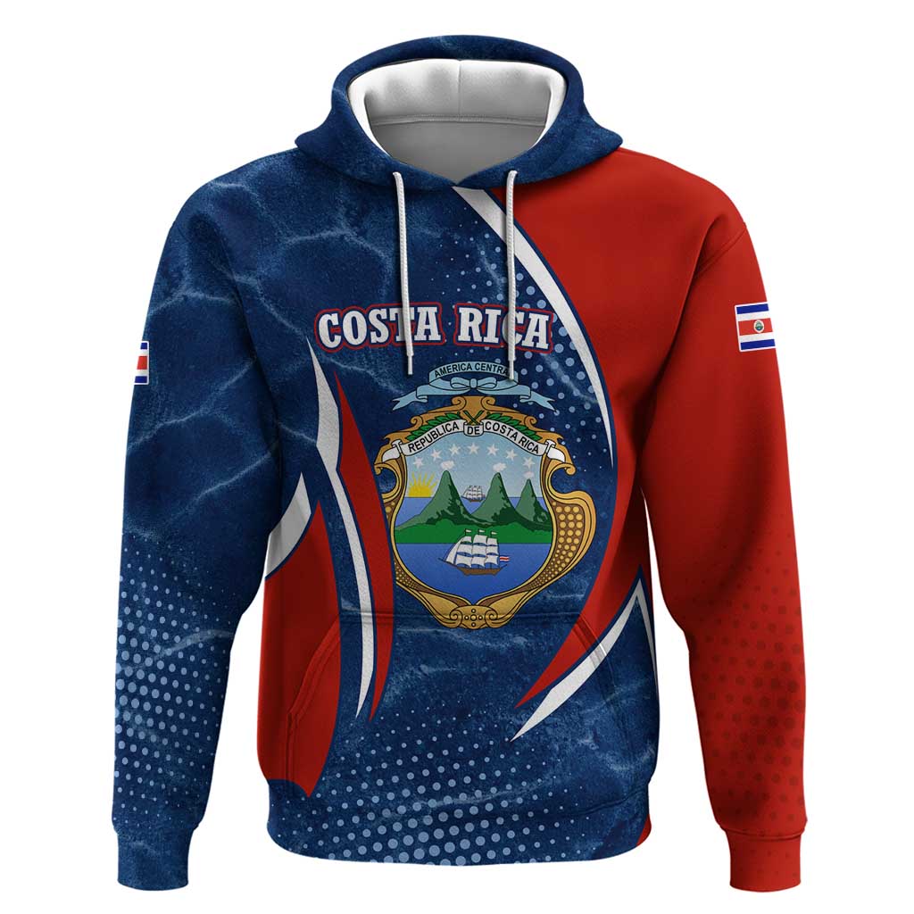 Costa Rica Orchid Hoodie Red and Blue with National Emblem and Purple Flower Design - Wonder Print Shop