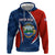 Costa Rica Orchid Hoodie Red and Blue with National Emblem and Purple Flower Design - Wonder Print Shop