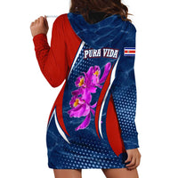 Costa Rica Orchid Hoodie Dress Red and Blue with National Emblem and Purple Flower Design - Wonder Print Shop