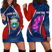 Costa Rica Orchid Hoodie Dress Red and Blue with National Emblem and Purple Flower Design - Wonder Print Shop