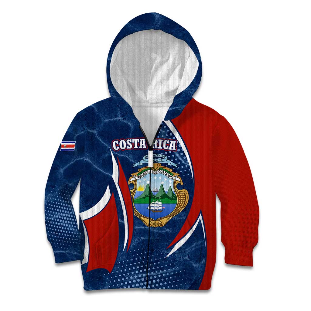 Costa Rica Orchid Kid Hoodie Red and Blue with National Emblem and Purple Flower Design - Wonder Print Shop
