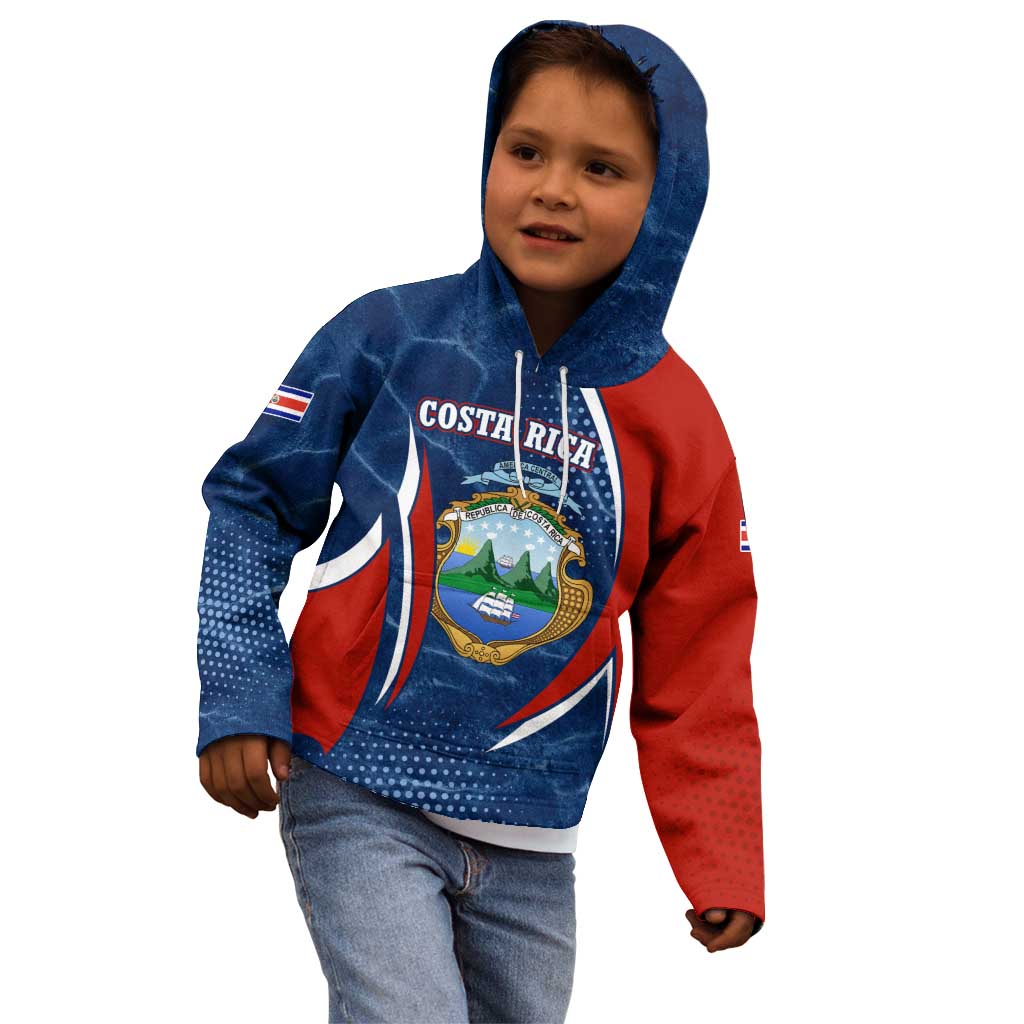 Costa Rica Orchid Kid Hoodie Red and Blue with National Emblem and Purple Flower Design - Wonder Print Shop