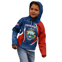 Costa Rica Orchid Kid Hoodie Red and Blue with National Emblem and Purple Flower Design - Wonder Print Shop