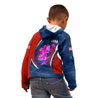 Costa Rica Orchid Kid Hoodie Red and Blue with National Emblem and Purple Flower Design - Wonder Print Shop