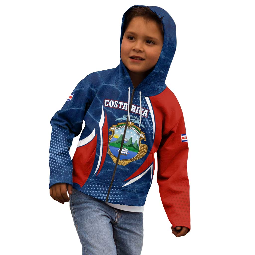 Costa Rica Orchid Kid Hoodie Red and Blue with National Emblem and Purple Flower Design - Wonder Print Shop