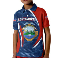 Costa Rica Orchid Kid Polo Shirt Red and Blue with National Emblem and Purple Flower Design - Wonder Print Shop