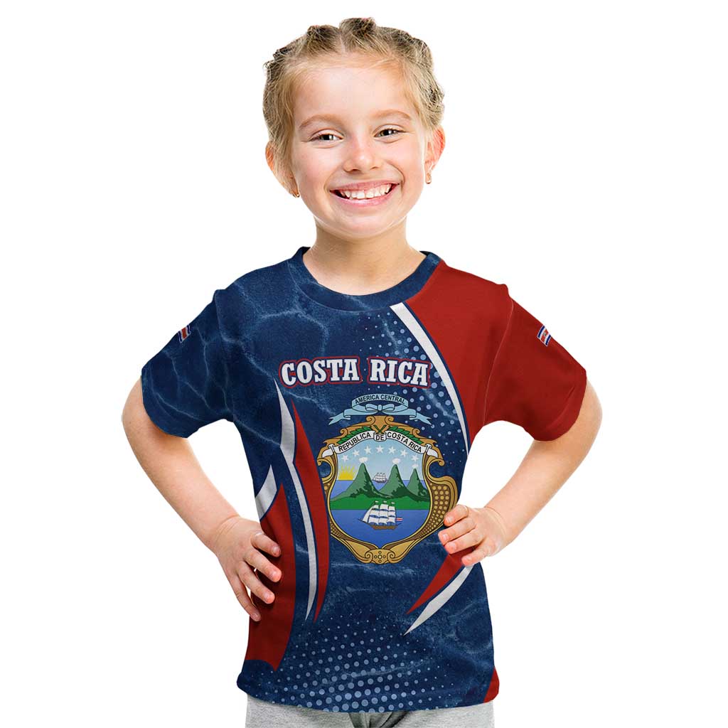 Costa Rica Orchid Kid T Shirt Red and Blue with National Emblem and Purple Flower Design - Wonder Print Shop