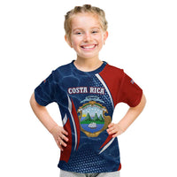 Costa Rica Orchid Kid T Shirt Red and Blue with National Emblem and Purple Flower Design - Wonder Print Shop
