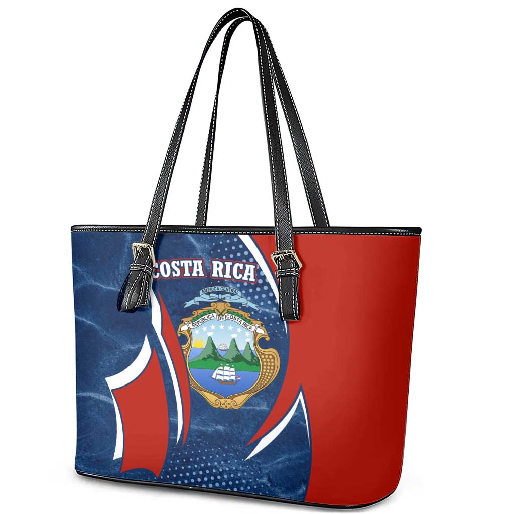Costa Rica Orchid Leather Tote Bag Red and Blue with National Emblem and Purple Flower Design - Wonder Print Shop
