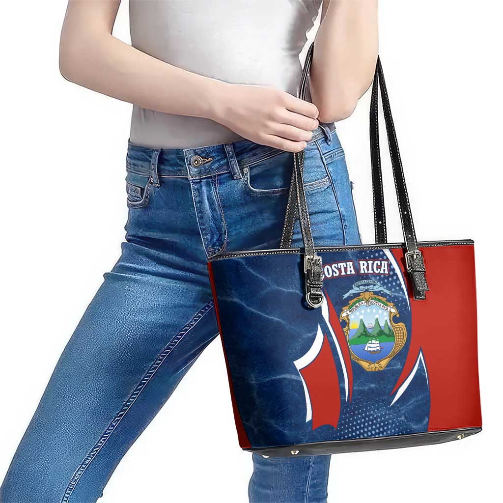 Costa Rica Orchid Leather Tote Bag Red and Blue with National Emblem and Purple Flower Design - Wonder Print Shop