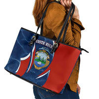 Costa Rica Orchid Leather Tote Bag Red and Blue with National Emblem and Purple Flower Design - Wonder Print Shop